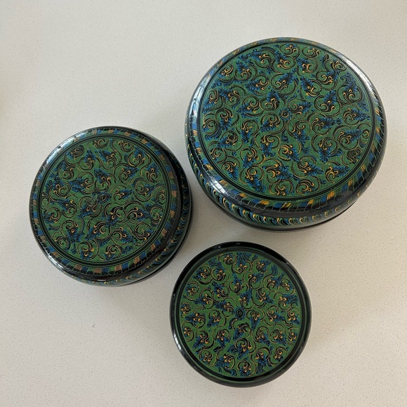 Vintage Set of 3 Asian Oriental Handmade Lacquerware Betel Kun It Boxes - Picture 3 of 5